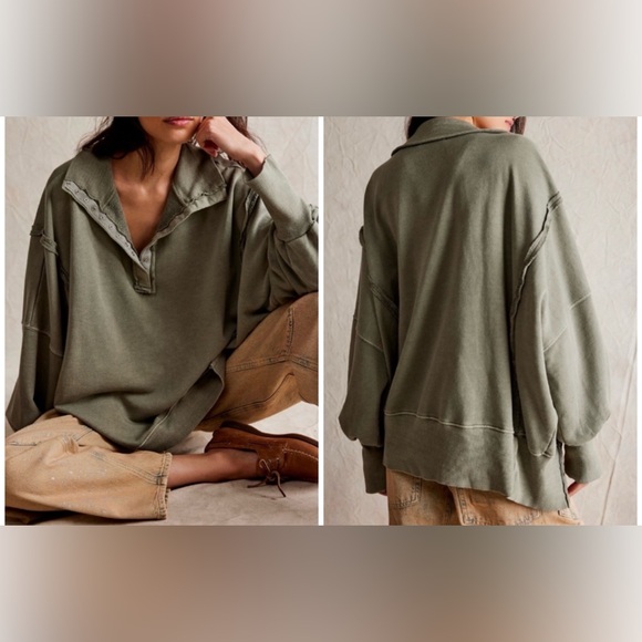 Free People Tops - NWOT free people We The Free Camden Henley Sweatshirt - laurel oak green - XS